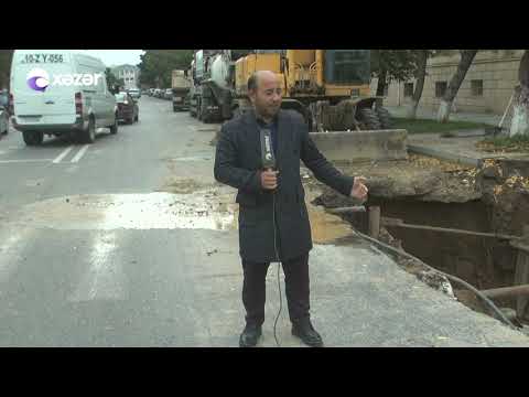 Sumqayıtda avtomobil yolu çökdü – Kanalizasiya borusu partlayıb